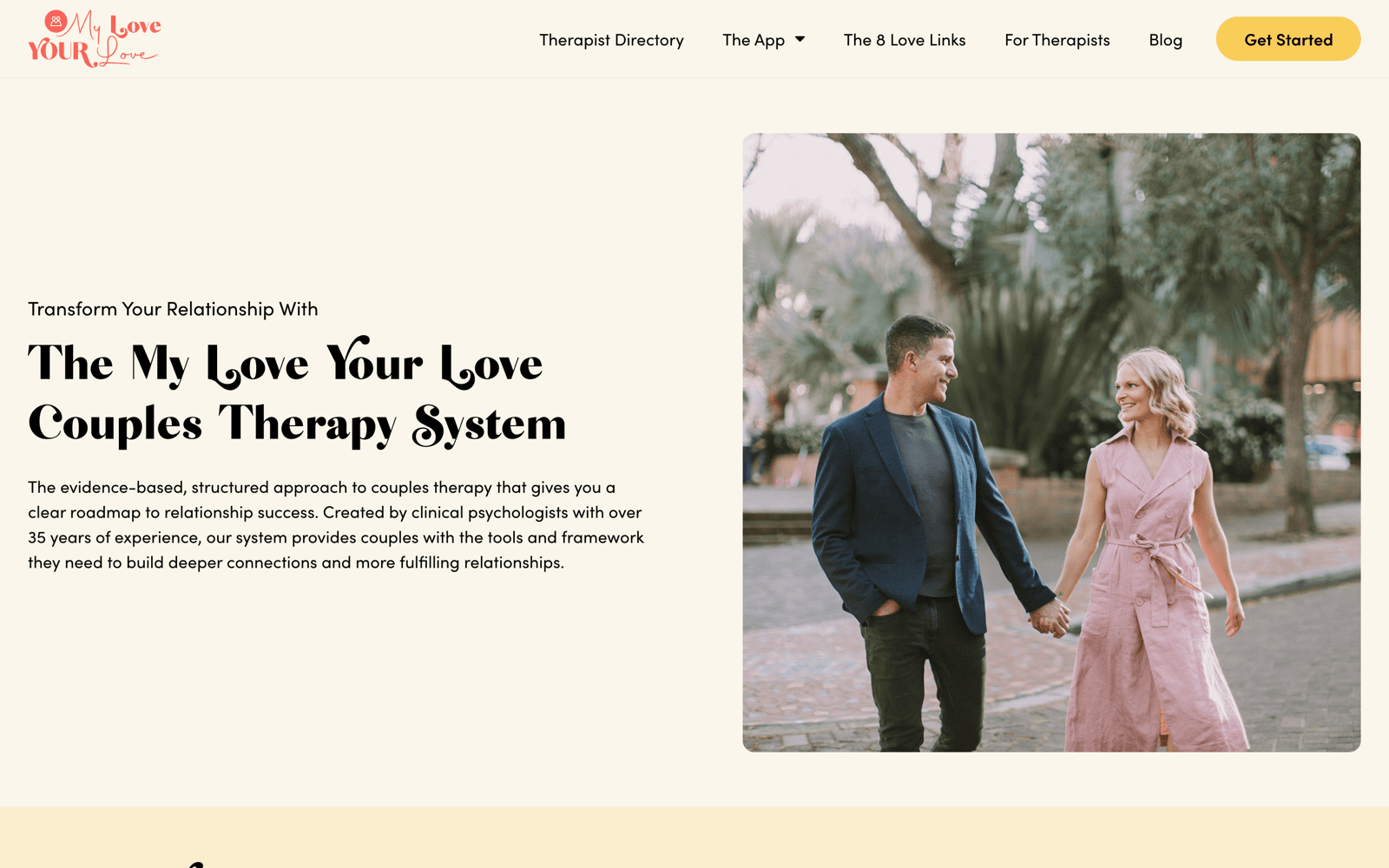 The My Love Your Love marketing website home page: the couples therapy system hero